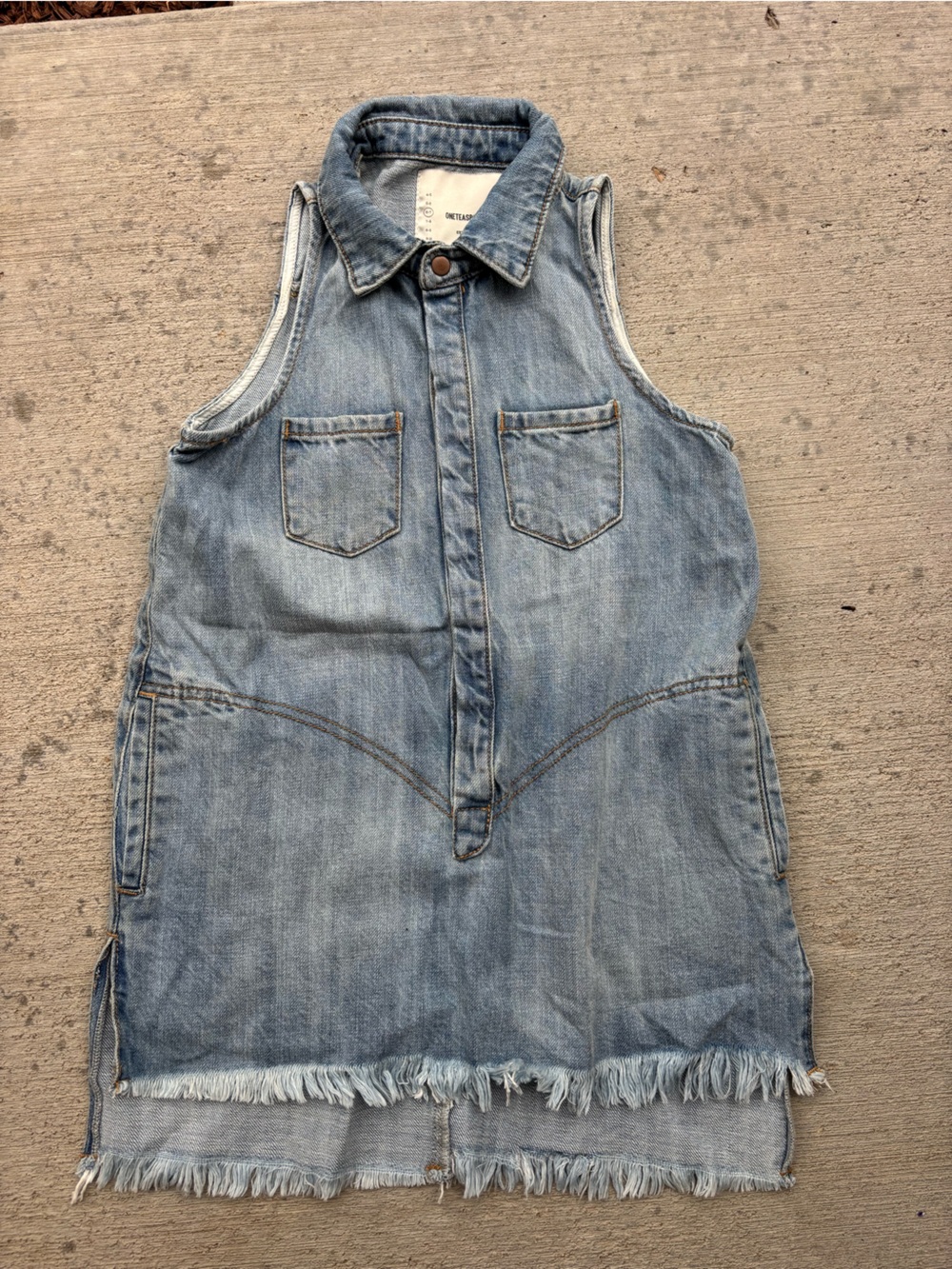 One Teaspoon Light Blue Denim Frayed-Hem Kids  Dress